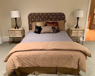 Item 63: Queen fabric headboard with mattress: $425