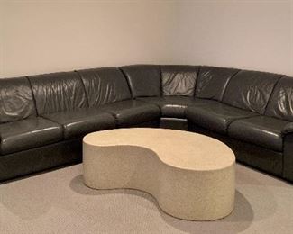 Item 85: Leather sectional: $1200 Small side - 55.5"l x 22.5"w x 29"h Middle - 41"l x 22.5"w x 29"h Large side - 76"l x 22.5"w x 29"h