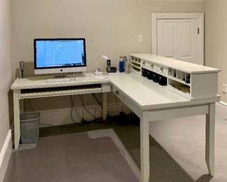 Item 97: White Desk: $395 Long side with storage - 64"l x 30"w x 39"h Short side with computer drawer pull-out - 45"l x 22"w x 28.5"h