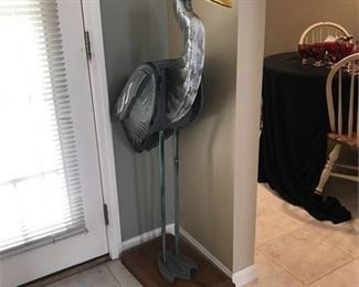 Lot 061
52"H Wood heron on wooden stand