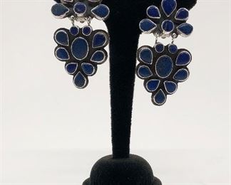 Mid Century designer, Oscar Betz, sterling and lapis chandelier earrings   