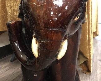 Vintage mid century modern Asian ceramic elephant garden stool raised hand painted detail.