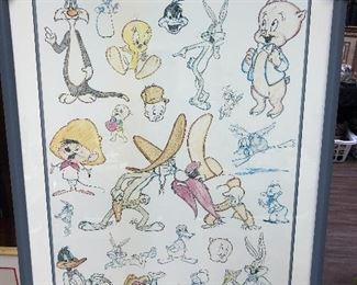 Bugs and Friends, Warner Bros. lithograph. Signature printed on lithograph, but personally signed by artist Virgil Ross. COA included