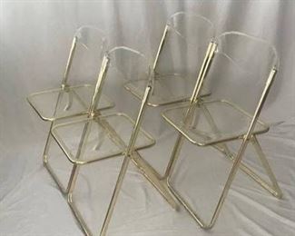 Brevettato Modern Brass Gold Finish Lucite Folding Chairs Style of Plia-Set of Four >>>> $900 / OBO. We have three (3) sets of Four (4) - brand new in box (purchased from Bloomingdale’s)