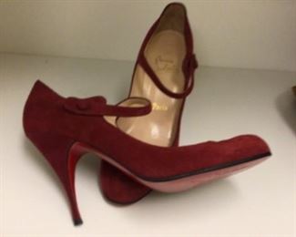 Christian Louboutin red velvet sz 39 heels pumps $ 150