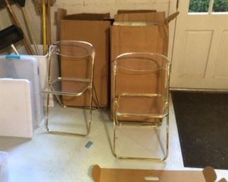 VTG 1970s Italy Acrylic / Chrome Folding Chairs ONLY >>>> $900 for set of four (4) each in its original packing as received from Bloomingdale’s There are three (3) boxes!