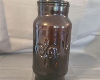 Vintage 1970's BORDEN JAR LID  dark amber brown glass APOTHECARY  Fleur-de-lis 