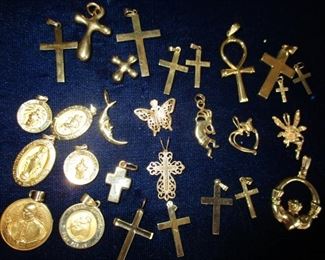 14K gold medals, crosses & charms