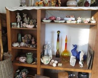 variety of figurines & glass & pottery