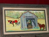 ORIGINAL Alice Moseley oil painting, "Mule Beauty Parlor" from a private collection, dedicated and dated on back by Mrs. Alice, never before seen or offered.
