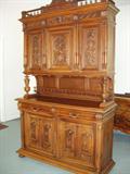 Solid walnut hand carved French buffet, signed, circa 1890-1910.