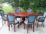Italian marquetry inlay table and 6 chairs.