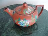 Wedgwood tea pot, terracotta with blue flowers
