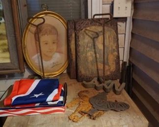 butcher block, branding irons