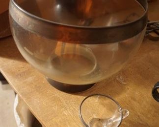 silver rim punch bowl--has cups