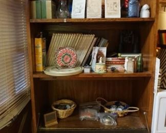 bookcase with kitchen and misc