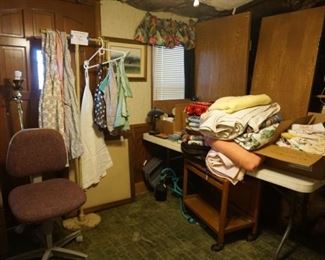 linens, office chair, aprons, 