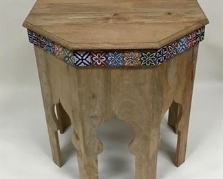 Unique 26” Octagon Wood Table with Mexican Tile 