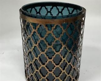 Copper Lining with Tinted Glass Trash Basket 