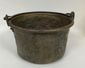Antique Copper Repousse Relief Bucket   
