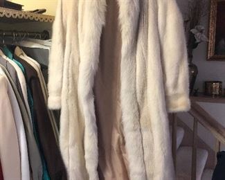 Full length white mink fur coat