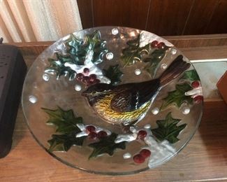 Large decorative holiday glass bowl