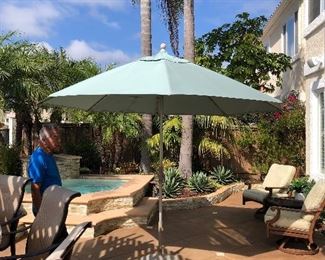 umbrella extended 123" in circumference - we also have a smaller one never used - still in the box!