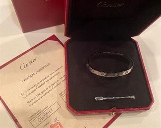 Cartier Love Bracelet.  White Gold with 4 Diamonds.  Box, Screwdriver and Certificate of Authenticity.  $9500