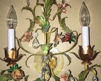 Pair of Gorgeous Iron Wall Sconces with Crystals Wired Brand New and New Used. The Electrical Wires have Never Been Used!!!