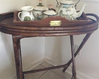 Pretty Rattan & Wicker  Oval  Serving Coffee/Tea Tray with Handles & Foldable Stand from 
Le Mache’