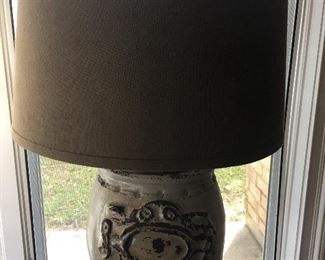 Pair (2) Gorgeous Pottery Lamps with Linen Shades from Louisiana Furniture Gallery