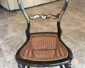 Sweet & Elegant Le Mache’ Handpainted  Black Chair with Intricate Gold Detail &   Rattan Seat
Photo does not do it justice!!!