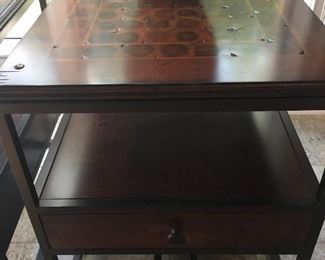 Pair (2) Gorgeous End Tables with Cross Cut Tops and Iron Base
    They are Simply Beautiful!!!
Purchased at Louisiana Funiture Gallery