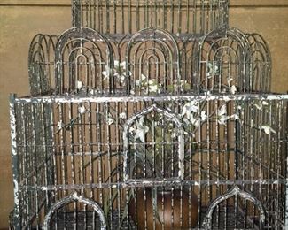 Gorgeous Large Distressed Iron, Very Heavy Bird Cage from  Le Marche’
        Height      33”
        Width.      28”
        Depth       14”
