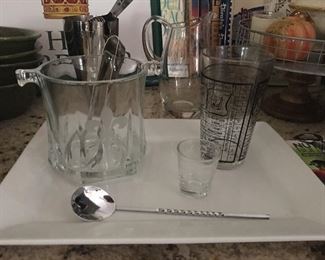Crystal Fleur de Lis Ice Bucket &
     Vintage Cocktail Mixing Glass
