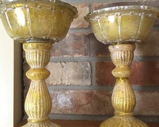 Pair (2) Gold Mercury Glass Vases