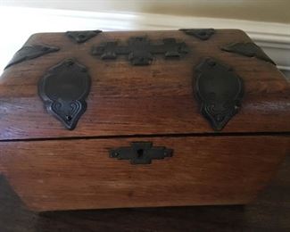 Wooden Tobacco Box with Iron Trim