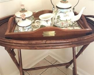 Cane & Wicker Tea Server with Aurora MacKenzie Child’s Tea Set