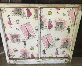 Vintage Window Bulletin Board with Paris France Fabric