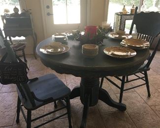 Beautiful Blue Faux Finished Distressed Oak Breakfast Table with 2 Matching Oak Chairs