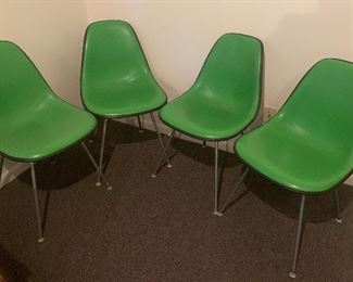 Herman Miller Fiberglass Molded Chairs 1978. Set of 4. Rare Kelly Green Upholstered. 
