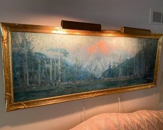 Stunning & LARGE mountain landscape oil by Svend Svenson. 28.5" x 73" overall