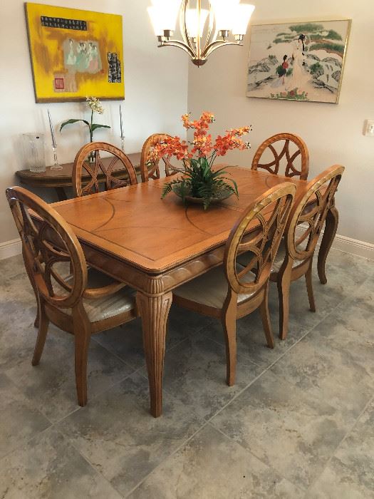 solid wood dining room table, 6 chairs, matching china cabinet