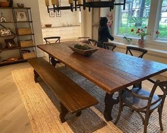 Dining Table w/Bench 9'8" x 3'9" x 30H Wood from oxen cart oad in Bali Seat 10-12 Exquisite!