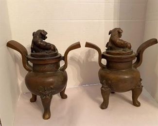 #104 Pair of Bronze Incense Urn with lid     					$ 200
