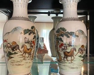 #42 Pair of porcelain Oriental Vases 12”H approx    	$350

