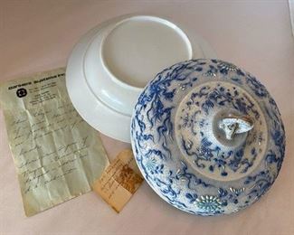 #53 Oriental Blue Covered Soup Bowl ‘Tanga’          $  90