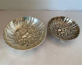 #61 -2 Repousse Kirks & Son #431 & #430 Sterling Dishes Ball 8.75  oz	    $225 set 

