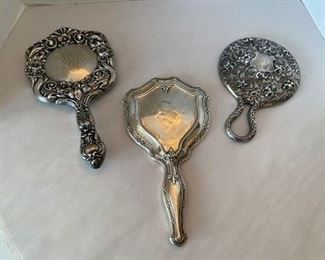 #86 3 Sterling Hand Mirrors     left to right			        $70 / $40 / $56
