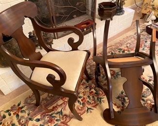 #120 Pair Wooden Arm Chairs (one as is)  18”D x 21”W x 34”H    	$150
